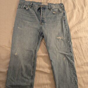 Everlane Relaxed Straight Fit Jeans Organic Cotton Distressed- Size 30 Regular